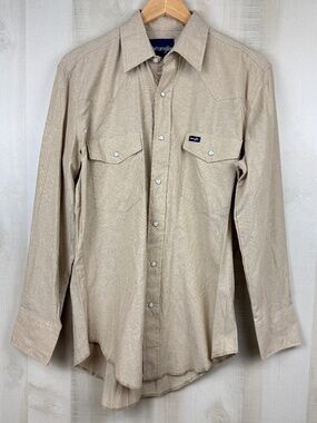 NWT Wrangler Men’s Cowboy Cut Long Sleeve Western Work Shirt Khaki Medium